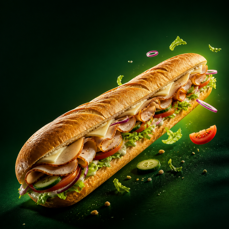 Isometric Subway footlong hero on the proposed 1500 by 1500 millimeter square display